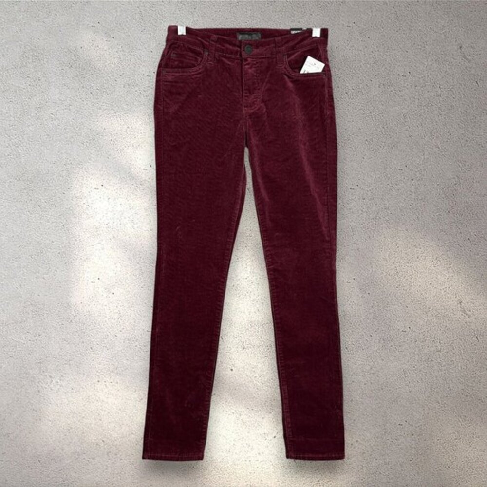 KUT From The Kloth Catherine Boyfriend Jeans Women's 00 Red Wine Corduroy Preppy